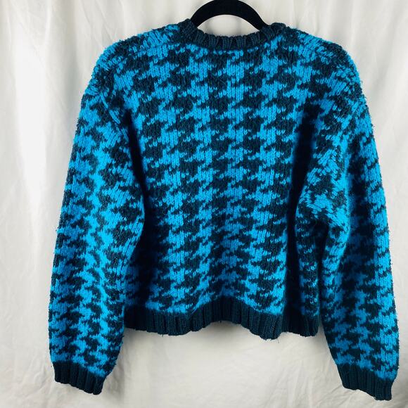 Zara Blue Houndstooth‎ Chunky Blue Black Open Cardigan Size Large Slouchy Preppy - Picture 9 of 9
